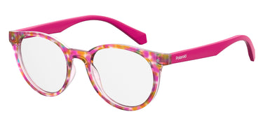 Youth Unisex Polaroid Eyeglasses: PLD D814 - Fuchsia Havana SpecSMART Eye Clinic (Diagonal View)